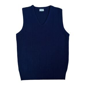 Vintage Navy Blue 60s Knit Sweater Vest V-Neck 100% Acrylic Classic Grandpa S